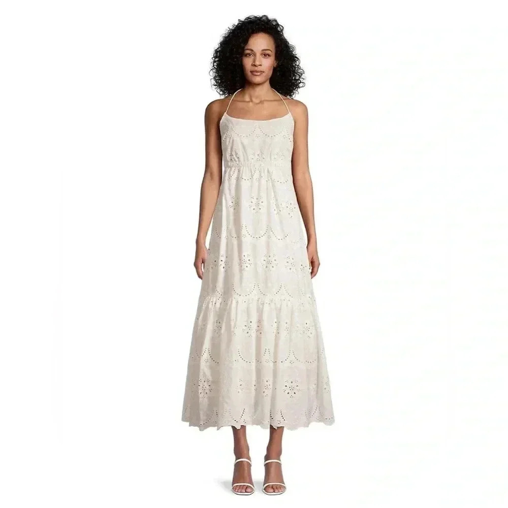 Revolve Tracey Reese Eyelet & Laced Back Halter Organic Dress NWT